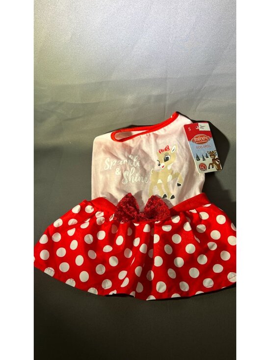 Rudolph The Red-Nosed Reindeer Other - Rudolph The Red-Nosed Reindeer Dog Dress Size S Red & White Polka Dot Skirt With